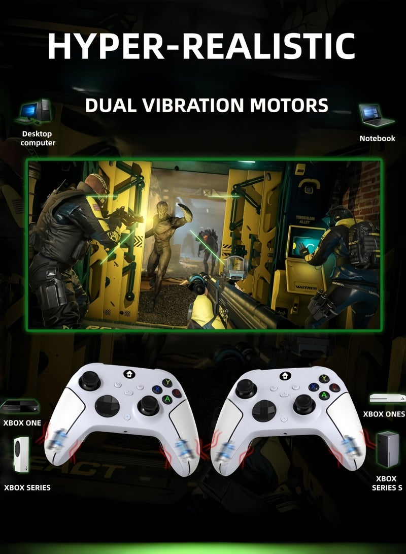 كول رابي وحدة تحكم لاسلكية بتردد 2.4 جيجاهرتز مع إضاءة RGB بسبعة ألوان لأجهزة Xbox One و Xbox Series X/S و Xbox One X/S والكمبيوتر الشخصي و Steam، مزودة بعصا تحكم بتقنية تأثير هول، وبطارية بسعة 800 مللي أمبير/ساعة، ووظيفة اهتزاز مزدوج، ووظيفة توربو، وإمكانية البرمجة، ومنفذ صوت 3.5 ملم (أبيض لؤلؤي). - Image 3